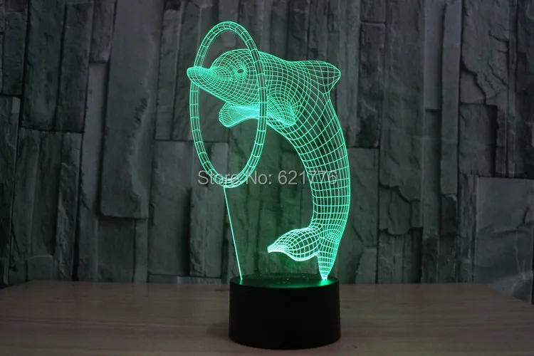 4 шт./лот Новое Видение Stereo touch лампы 7 изменение Цвета СВЕТОДИОДНЫЕ 3D Дельфин ночник с USB заряда многоцветный Arcylic таблицы лампы