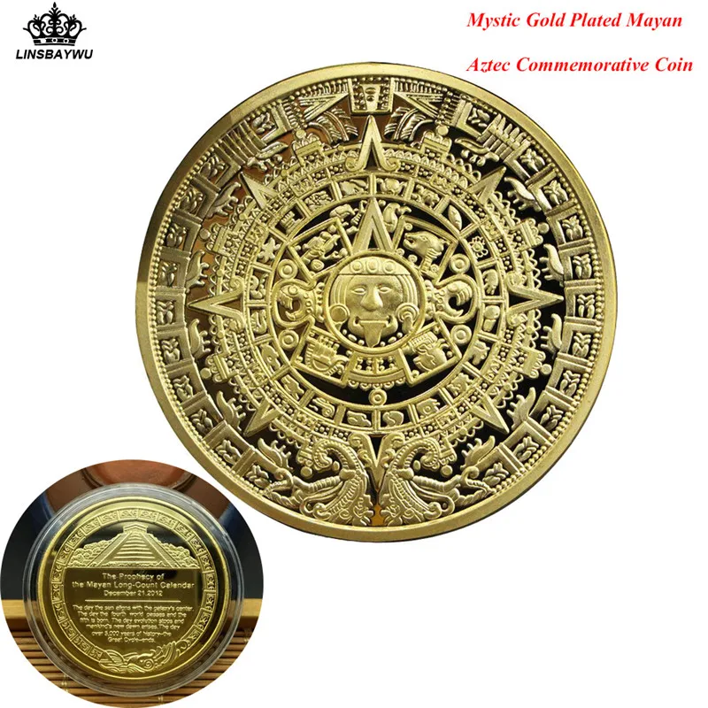 

1Pcs Hot Sale Mystic Gold Plated Mayan Aztec Calendar Commemorative Coin Art Collection Gift Physical Alloy Coin Drop Shipping