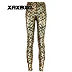Xaxbxc 3008 новая сексуальная девушка карандаш Брюки для девочек Золотой Русалка рыбьей чешуи 3D принтами тренировки ходить упругой Фитнес Для