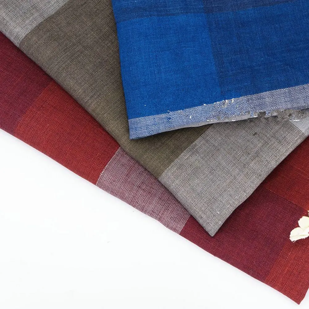Yarn Dyed Grid 100% Pure Linen fabric half meter esaapron21 | Дом и сад