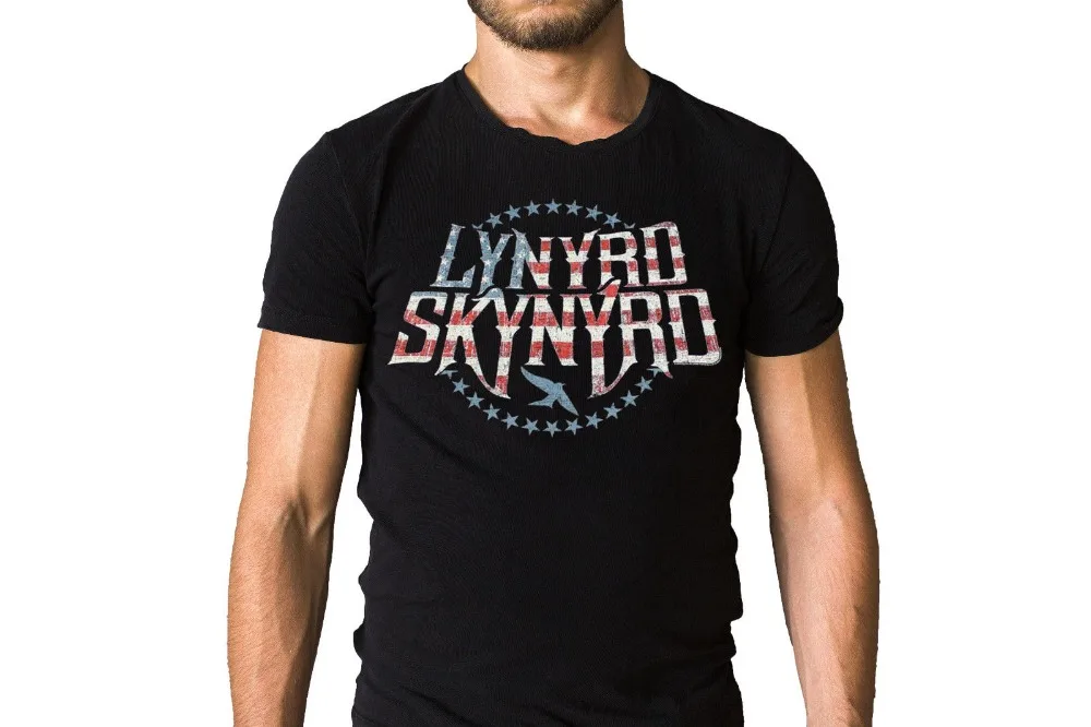 Best T Shirt Designs Short Sleeve Summer Crew Neck Lynyrd Skynyrd American Stripes And Stars Band Tee For Men | Мужская одежда