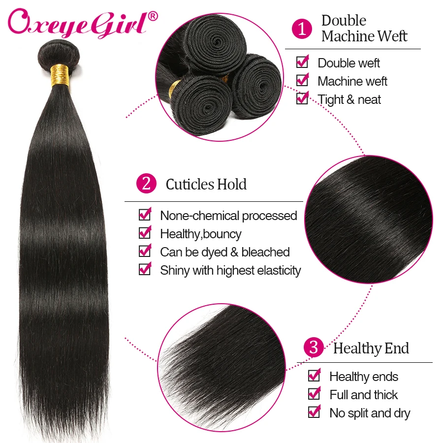 Paquetes de pelo indio de la muchacha de Oxeye paquetes de pelo lacio extensiones de cabello humano 100% paquetes de armadura de cabello no Remy pueden comprar 1 /3/4 PC