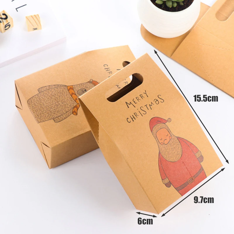 2pcs/5Pcs/10pcs  2018 Christmas Paper Bag Box Xmas Party Holiday Cookies Candy Present Bag
