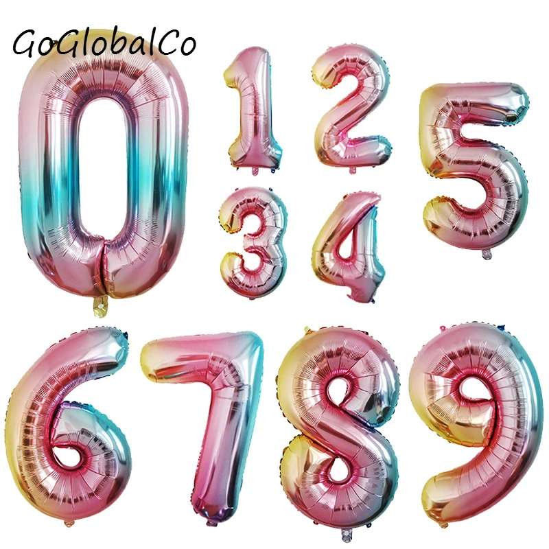 

1 Pcs 32 Inch Gradient Rainbow Color Number Foil Balloon Birthday Party Decoration Kids Figure Wedding Balloon Baby Shower Ball