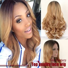 Ombre Wigs Lace Front Wigs Blonde Color Wig Black Root Heat Resitant Fiber Hair Synthetic Lace Front Wig For Women