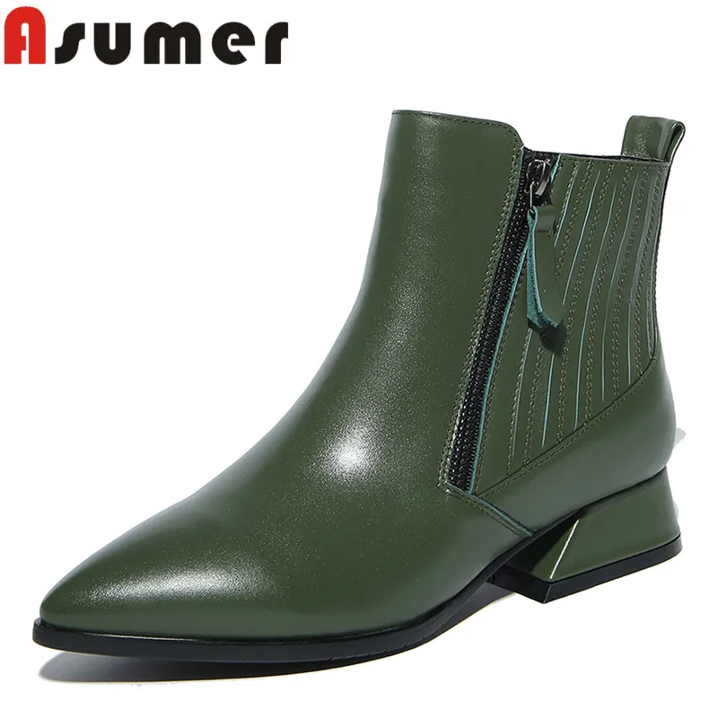 

ASUMER 2020 adult new arrive winter boots pointed toe solid ankle boots for women thick heels genuine leather boots size34-42