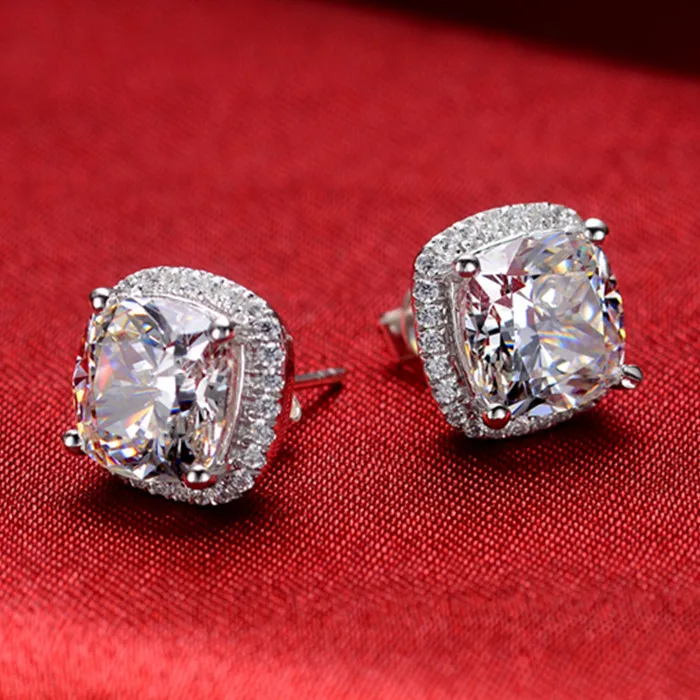 Threeman Excellent Design 2ct Piece Cushion Solid White Gold Threeman Excellent Design 2ct Piece Cushion Solid White Gold Earrings Synthetic Diamonds Stud For Women Engagement In From