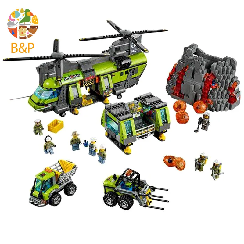 

lepin Legoing 60125 1430pcs City Police series The Volcano Heavy-Lift Helicopter Building Block Toy For Children Gift 02087
