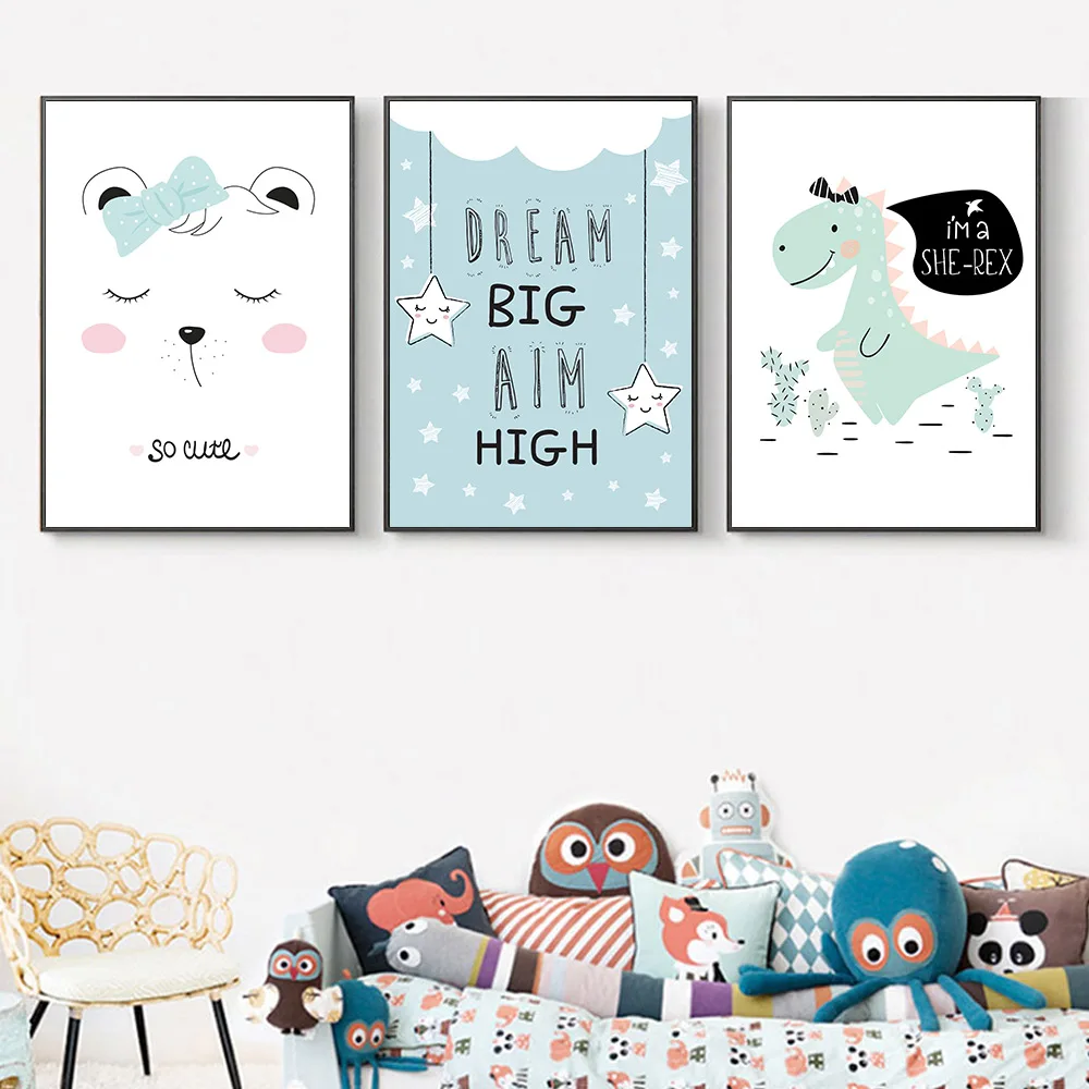 

Animal Poster Dinosaur Cartoon Pictures Baby Poster Nordic Kids Room Canvas Art Print Baby Nursery Posters Watercolor Unframed