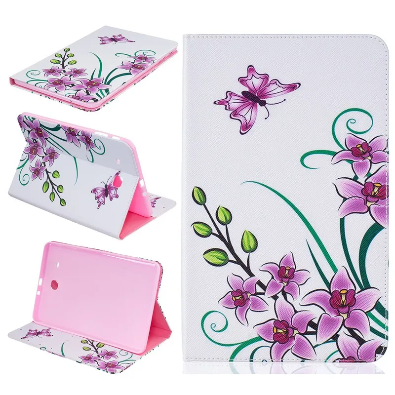 For Samsung Galaxy Tab E 9.6 Case SM-T560 T561 Butterfly Flower Bear Pig Cartoon Wallet  PU Leather Back Silicon Tablet Cover (50)