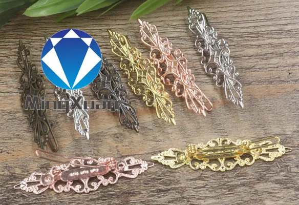 

MINGXUAN 5pcs/lot Flower size 15x57mm 6 Colours plated vintage style flower hairpins Hair Bands Setting C540