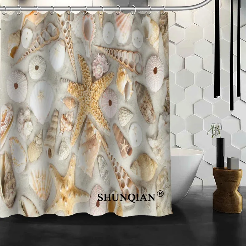 

Best Nice Custom Seashells Shower Curtain Bath Curtain Polyester Fabric Bathroom Curtain MORE SIZE A6.1-75