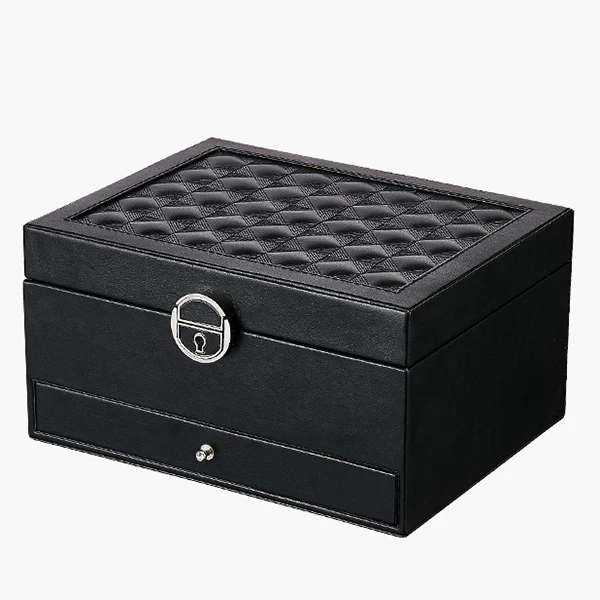 Многофункциональная коробка для хранения, Кожаная Шкатулка для ювелирных изделий, многослойная большая емкость, органайзер для ювелирных изделий, joyeros organizador de joyas - Цвет: Black