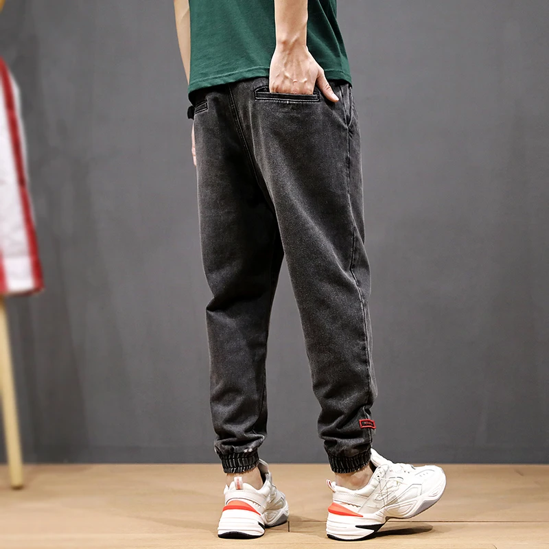 Japanese Style Vintage Men Jeans Black Loose Fit Harem PantsDenim Cargo Pants Streetwear Slack Bottom Hip Hop Joggers Jeans Men