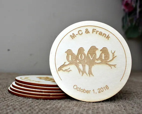 Personalised Coasters Wedding Favours Rustic Valentines Personalised Coasters Wedding Favours Rustic Valentines Day Gift Round Wood