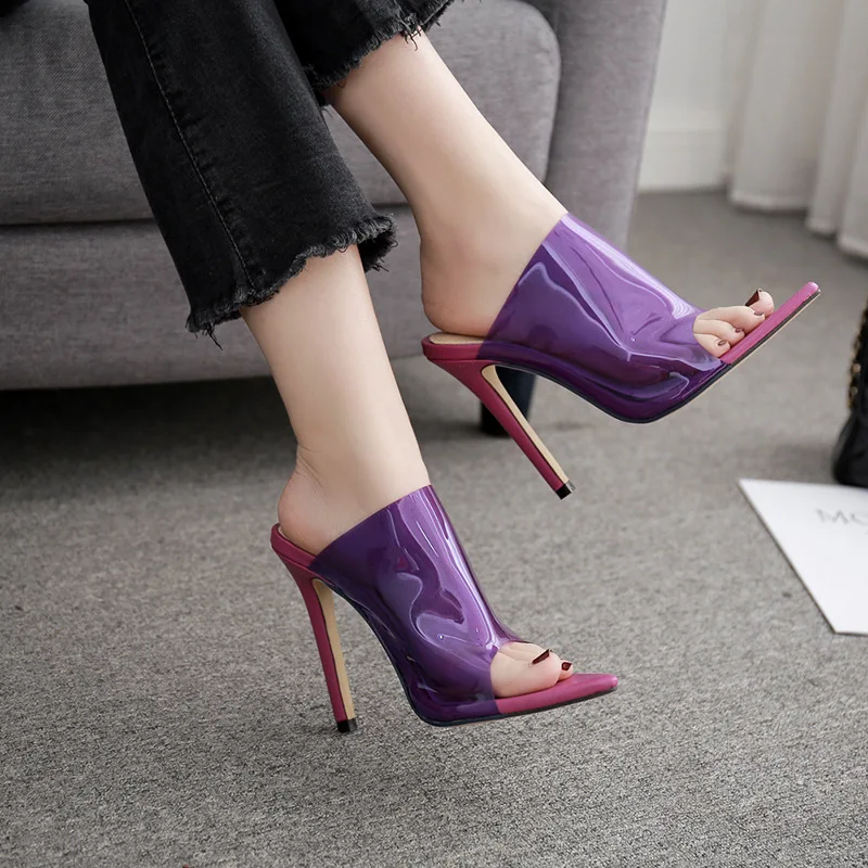 

Candy Color PVC Jelly Sandals Open Toe High Heels 11.5CM Ladies Shoes Transparent Perspex Slippers Shoes Women Heel Clear Sandal