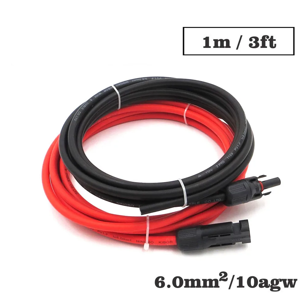 

1pair X 1m 6mm2 10AWG 3FT MC4 Connector Extension Connect branch black parallel Series 1 meter extend cable