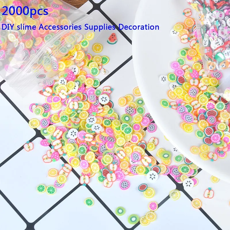 2000 шт. кусочки фруктов наполнитель для 3D дизайн ногтей фрукты цветок животных Полимерная глина DIY нарезка для декора стикер