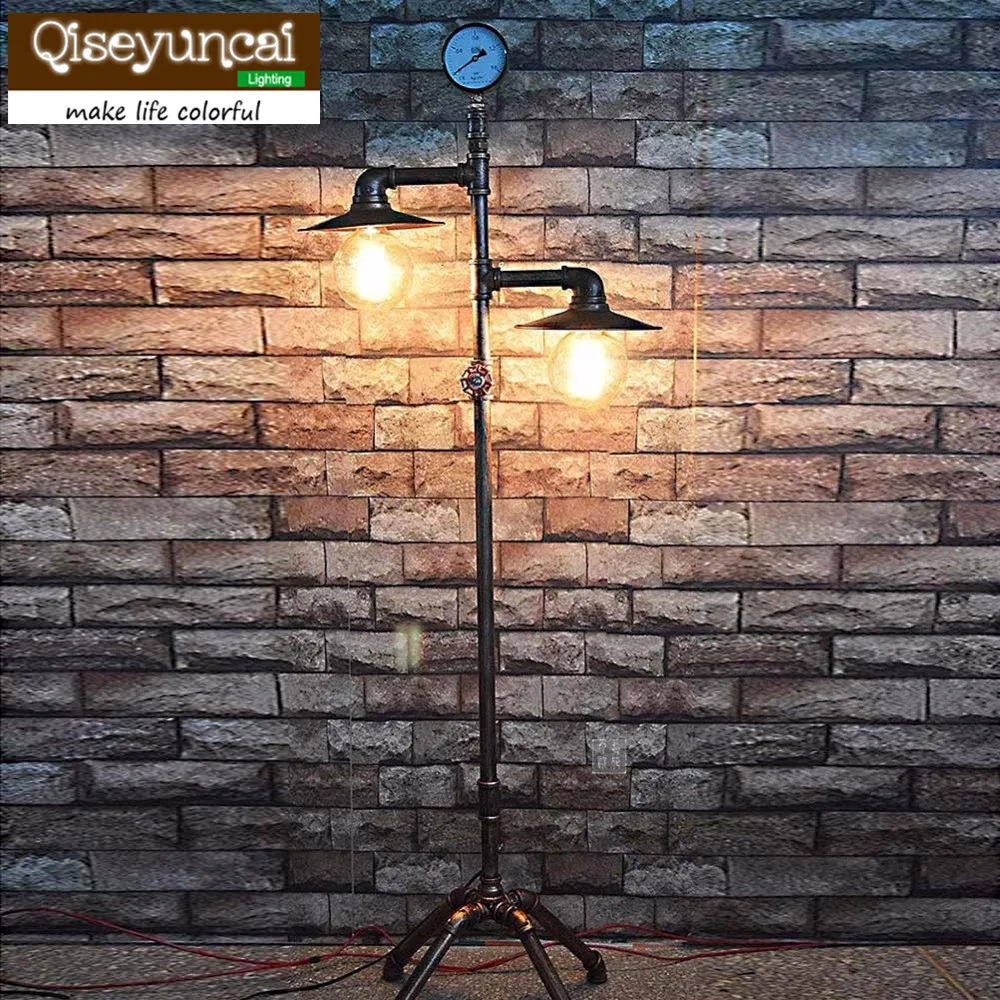 

2016 2 Heads Nordic Industrial Vintage Creative Floor Lamp Bedroom Restaurant Bar Decoration Water Pipe Light Use E26/E27