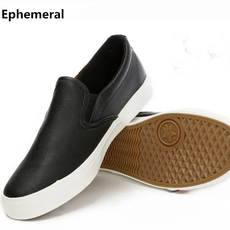 Men's White Canvas Black Leather Round toe Slip On Loafers Driving