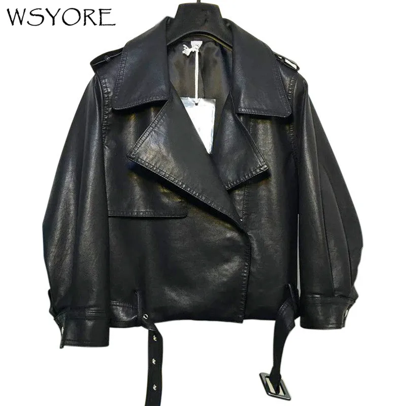 Куртка из искусственной кожи WSYORE короткая байкерская куртка весна осень 2020