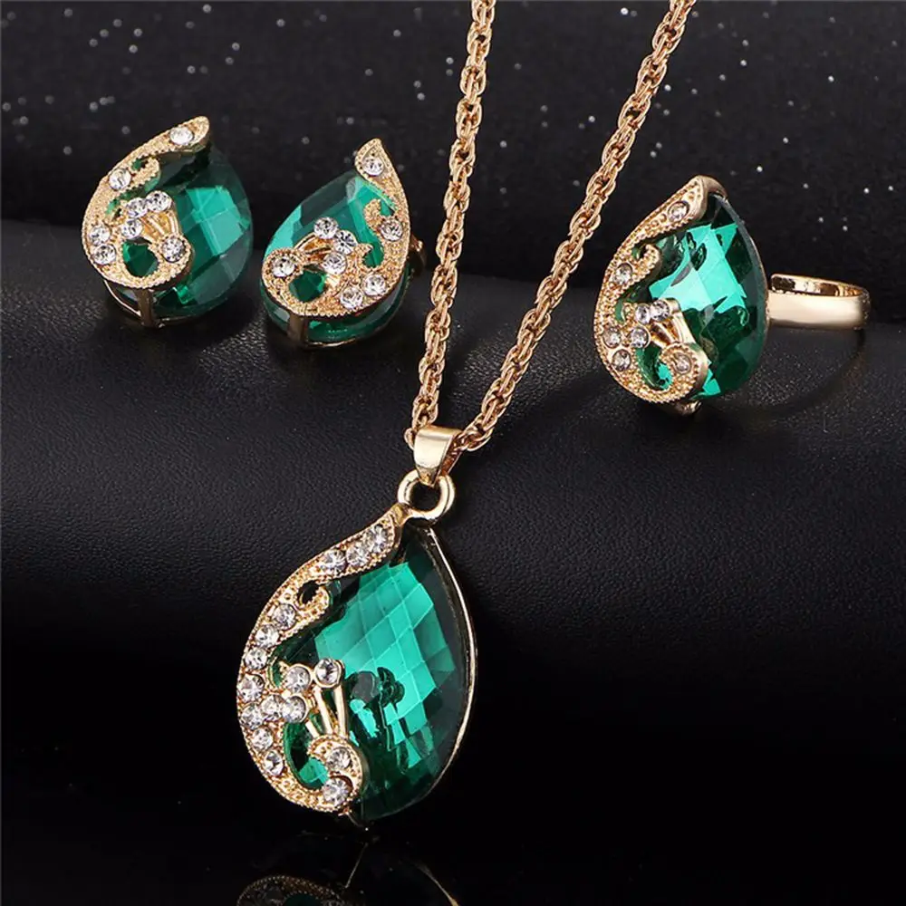 1 Set Five Colors Crystal Peacock Jewelry Sets Water Drop Shape Bride ...