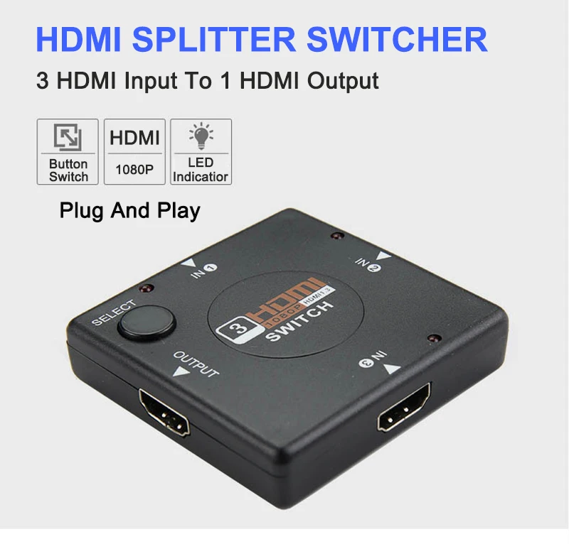 1 шт.,, мини коммутатор с 3 портами HDMI, сплиттер, 3 входа, 1 выход, HDMI Селекторный кабель для PS3/4 HD tv 3D 1080P видео