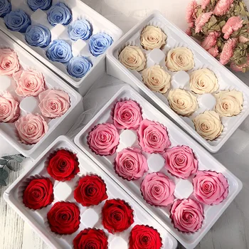 

Preserved Rose Flowers Immortal Rose 4-5CM Diameter Mothers Day DIY Wedding Eternal Life Flower Material Gift 8pcs/Box Level B