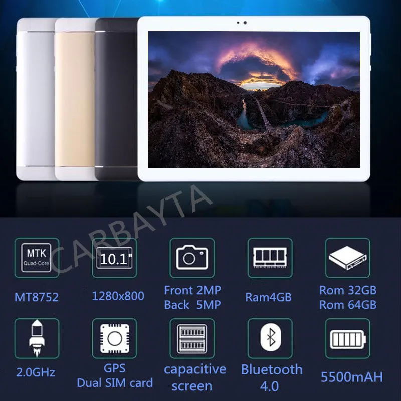 CARBAYTA 10,1 дюймов Octa Core Android 7,0 Tablet PC 4 ГБ памяти 32 ГБ 64 ГБ Tablet Dual SIM двойной резервный WI-FI Bluetooth телефона Tablet