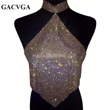 GACVGA 2017 Shinning Crystal Diamond Crop Top Summer Beach Backless T Shirt Halter Sexy Tops Party Camis Women Tank Top Blusa