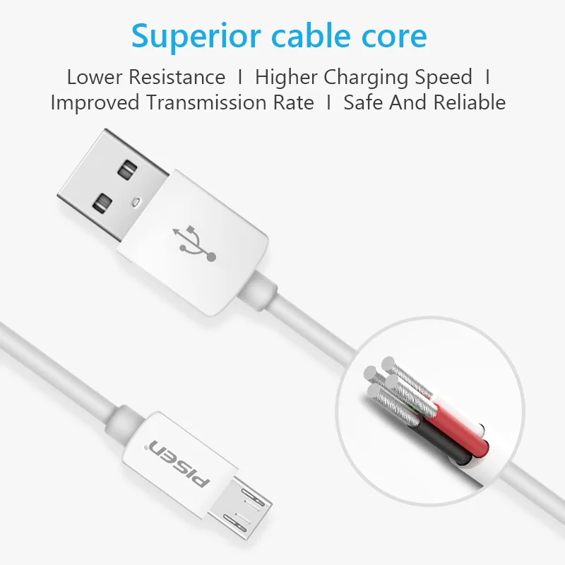 Pisen 0.8 м кабеля micro USB быстрой зарядки синхронизации данных 2.0 Зарядное устройство
