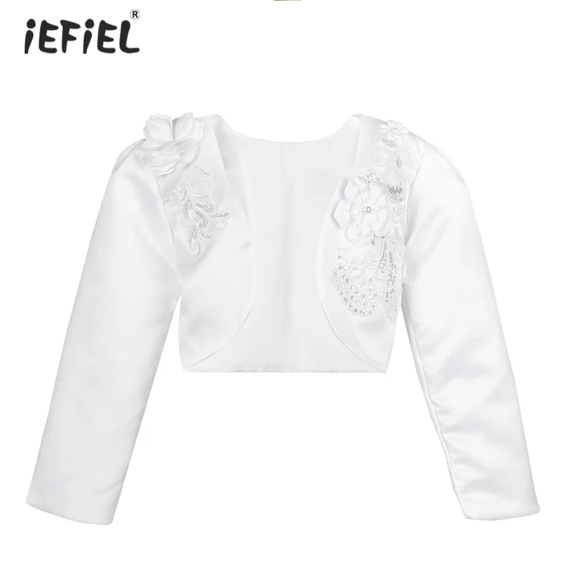 

White Baby Girls Lace Bridal Baby Bolero Wedding Jackets Baby Girl Clothes Long Sleeves Short Cropped Wrap Shrug Dress Outerwear