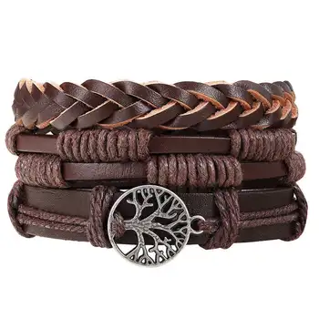 

Cow leather men's bracelet woven bracelets combination Vintage/retro braided punk rock Bangle men Jewelry Gifts Custom Logo