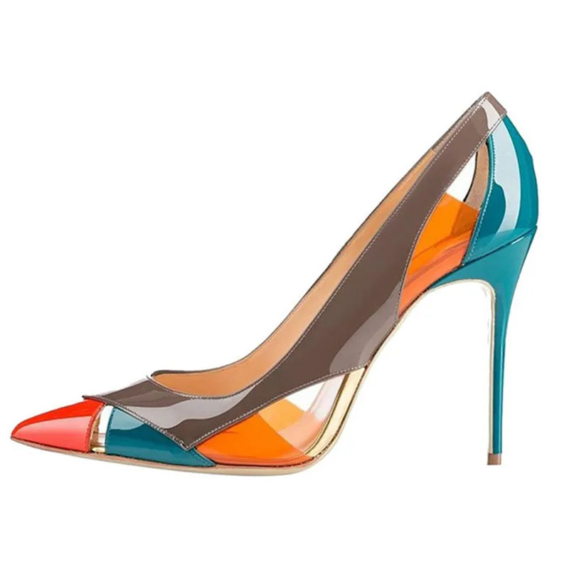 

Cross-border European and American pointed color matching high-heeled shoes large-size foreign trade single shoes fashion single
