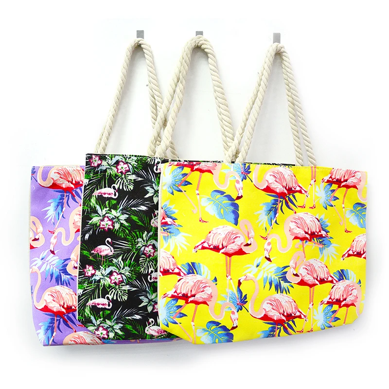 1PC Fashion Flamingo Printed Shopping Bags Animal Designs Beach Canvas Bags Women Handbags Casual Handbags Gifts
