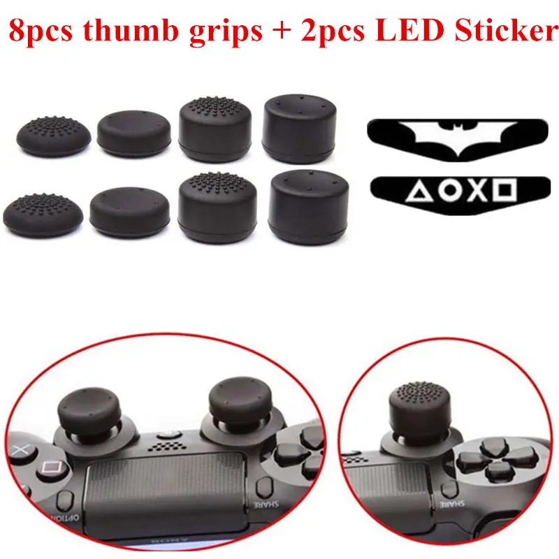 

Silicone Extra High Joystick Extended Analog Thumb Stick Grips +2 LED Sticker for PS4 Pro Slim Controller Cover for Dualshock 4