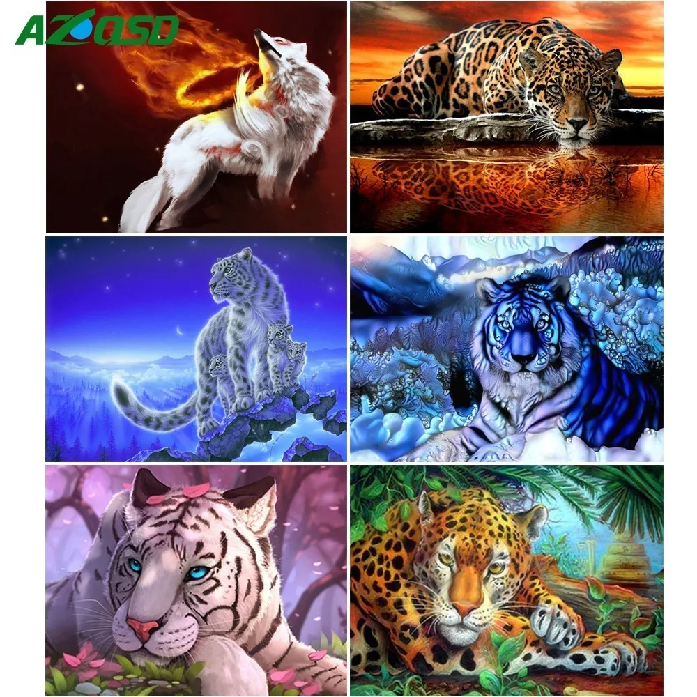 

AZQSD Diamond Mosaic Animals 5D DIY Diamond Embroidery Tiger Wall Art Diamond Painting Full Square Needlework Crafts Home Decor
