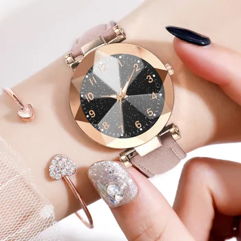

Luminous Watch Women Watches Ladies Casual Leather Women's Bracelet Watches Diamond Surface Clock Relogio Feminino Montre 2019