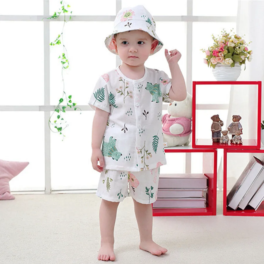 Muslin Cotton Babys Sets Summer new Children gauze set Printed Short