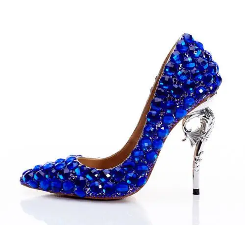 Blingbling king/женские вечерние туфли на высоком каблуке с голубыми бриллиантами; Синие Свадебные туфли на высоком каблуке с бриллиантами; настоящая фотография; обувь для вечеринок на заказ