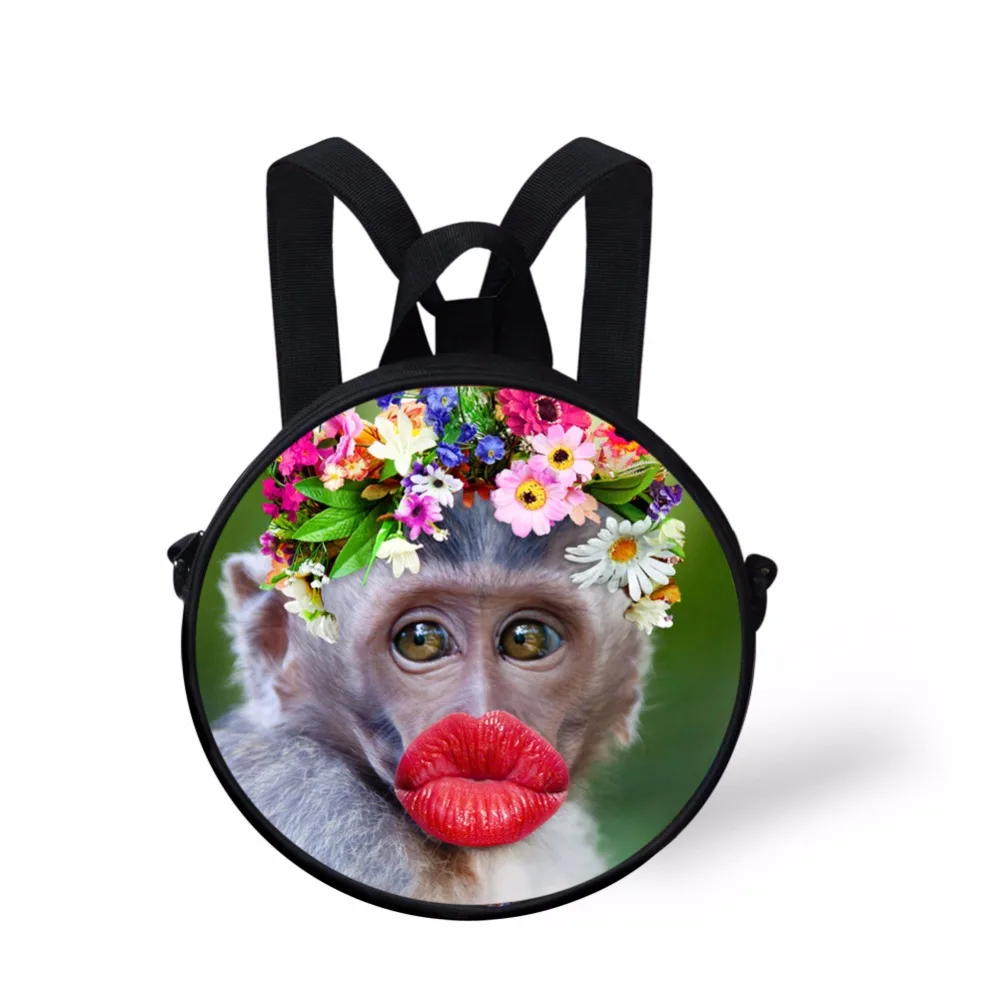 Cute Monkey Printing Round School Bag Bag For Girl Kindergarten