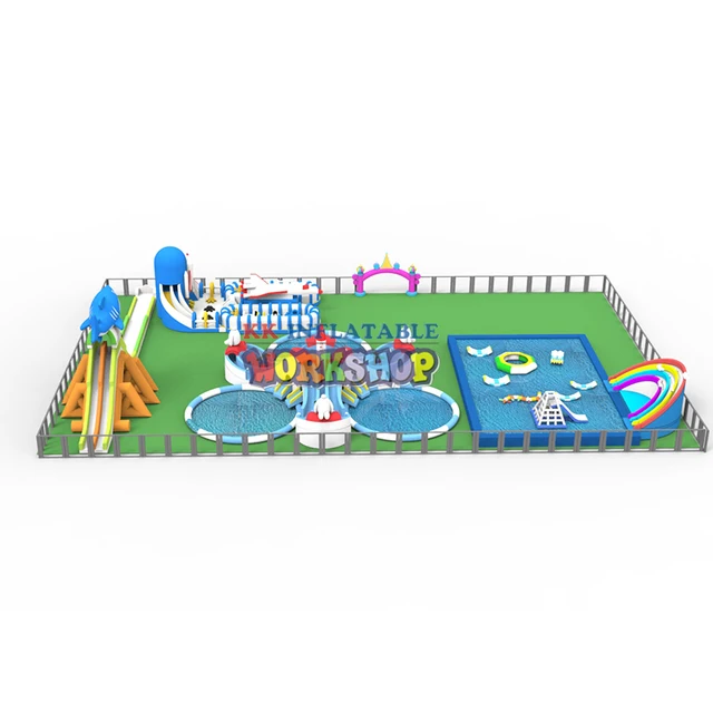 Inflatable dry playground Land Water Park,Inflatable Pool With Slide,water games,inflatable aqua amusement park 4