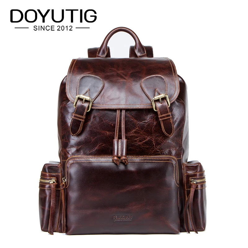 

DOYUTIG Hot Sale Men's Genuine Leather Backpacks High Capacity Coffee Color Real Cow Leather Business Design Male Knapsacks H077