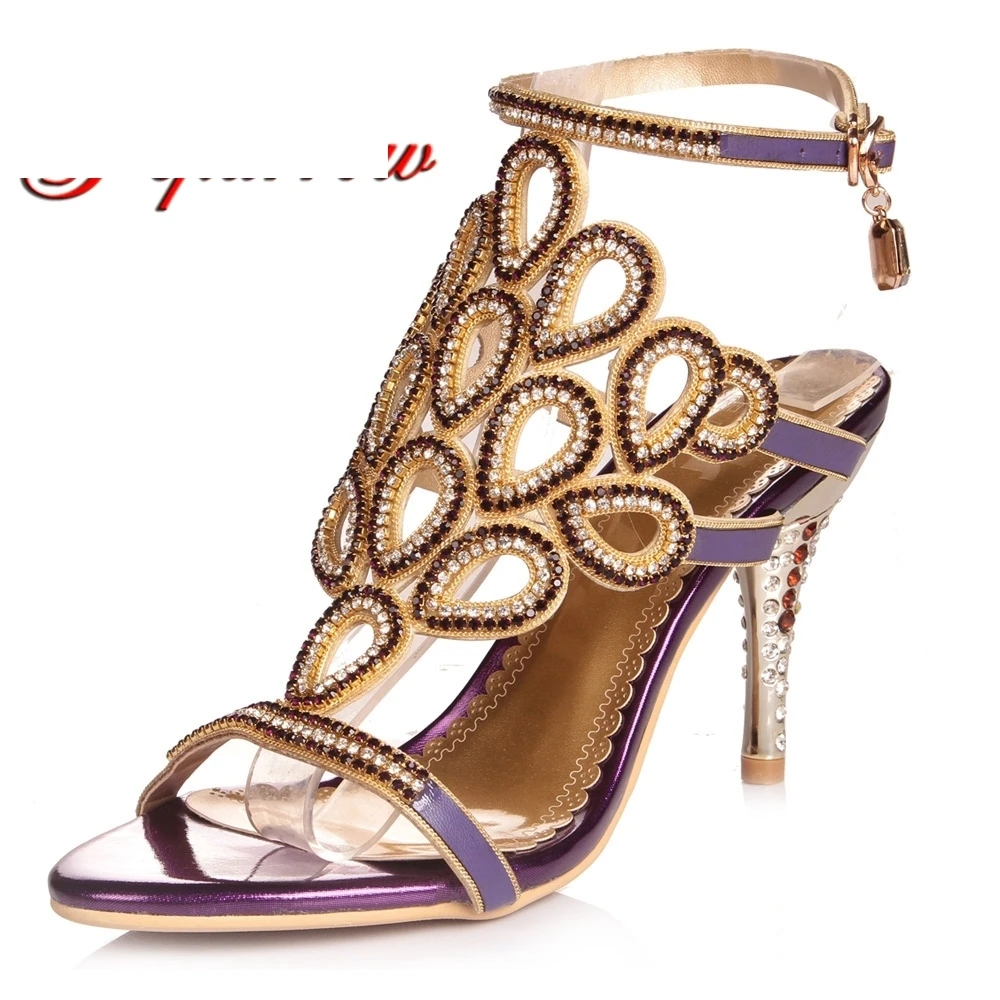 

2018 Summer New Style Rhinestone Sandals High Heel Women Sexy Peacock Style Open Toe Shoes Beautiful Crystal Wedding Shoes