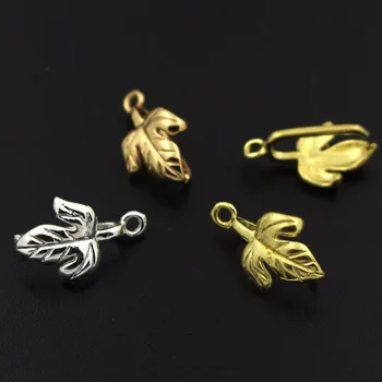 

15*9mm Tree Leaf Charms Bail Pinch Pendant Clasps Connectors Jewelry Findings Raw Brass Metal DIY Making Accessories