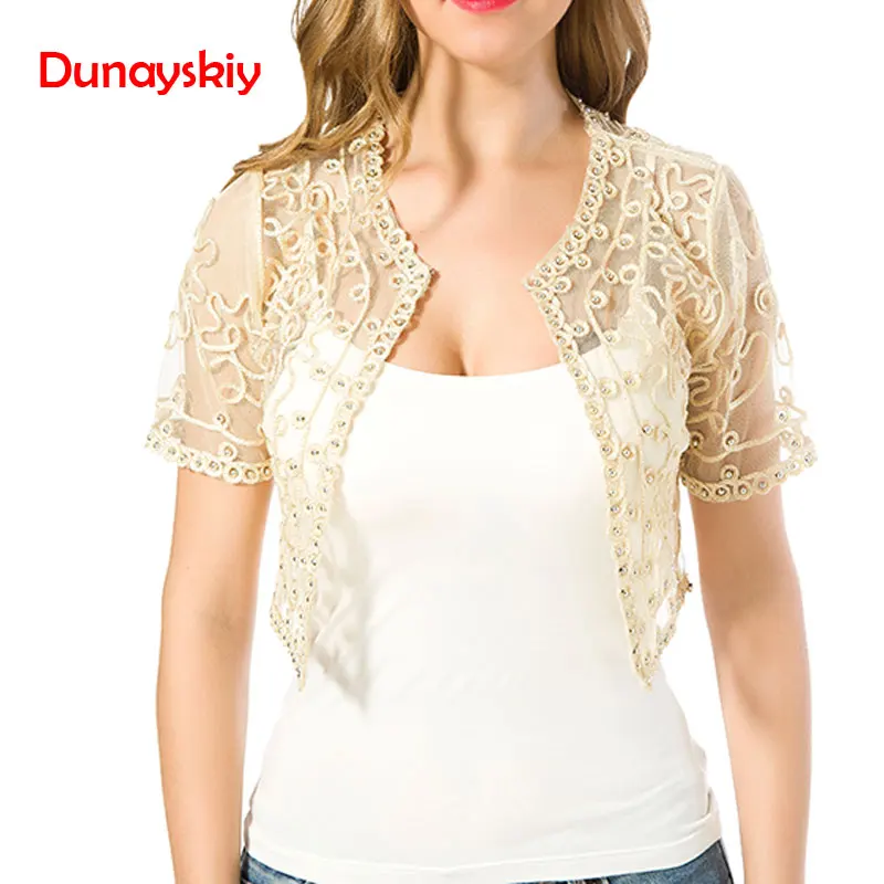 Ideal Women Basic Coat 2020 Summer Style Women Perspective Shawl Fashion Hollow Out Lace Boleros Short Sl