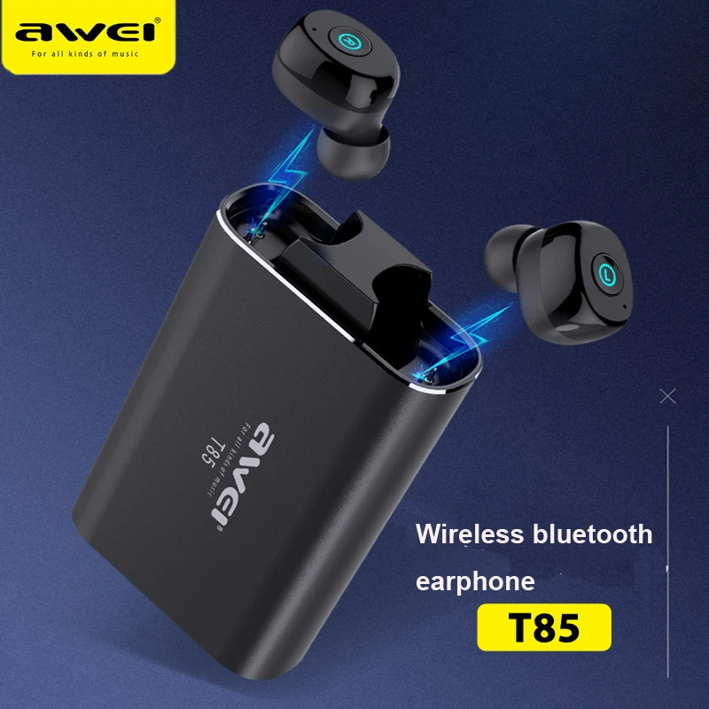 

AWEI newest TWS T85 true wireless earphones with charging case