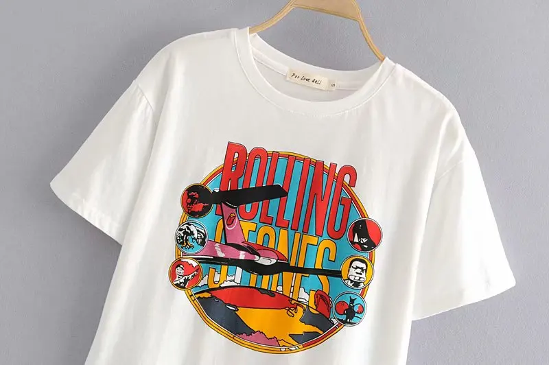 Винтажная летняя белая футболка Rolling Stones, хлопковая Футболка с круглым вырезом и рисунком рок, уличная одежда для девочек, дизайнерская Стильная Новинка