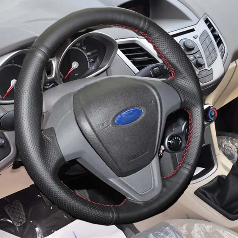 hole red theard Длина крышки на руль автомобиля чехлы для Ford Fiesta 2009 2010 2011 2013 Ecosport 2013 - Название цвета: hole red theard