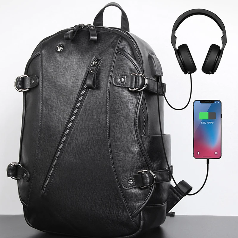 

Men's Genuine Cow Leather Backpack Laptop Women School Bag High Quality Men USB Charge Waterproof Travel Bag Nappapi Leather